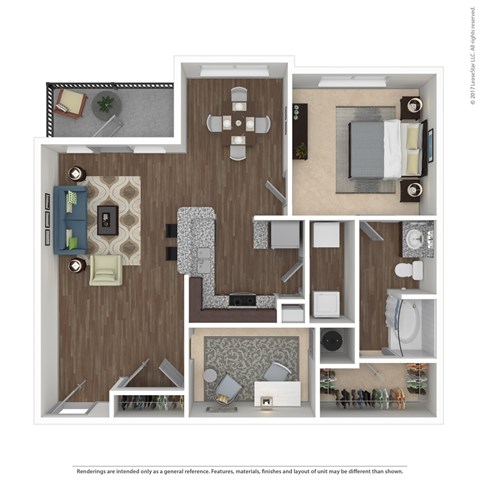 Floor plan for 1 bed, 1 bath, 983 sqft